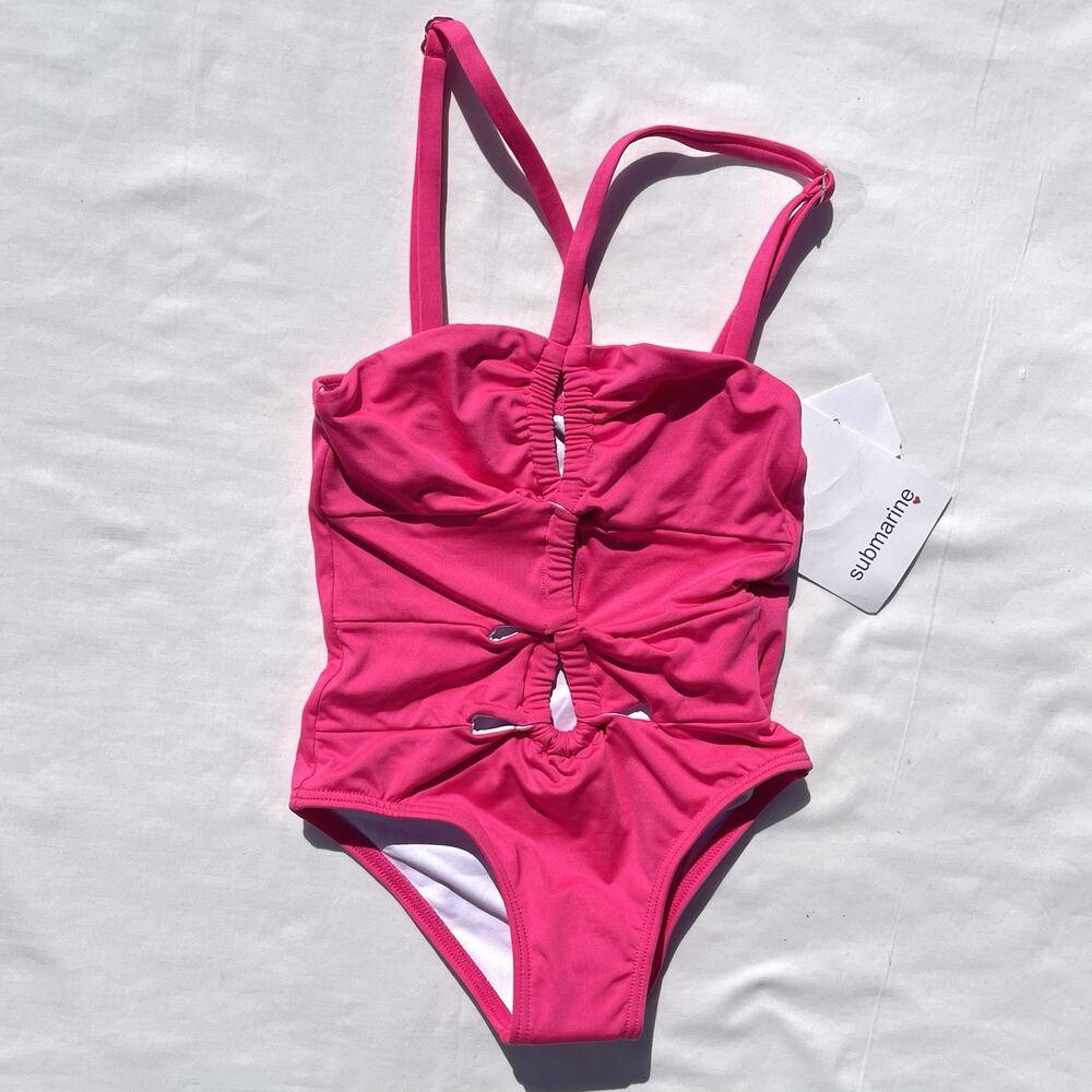 Submarine Designer One Piece Keyhole Swimsuit Little Girls 4 Bright Pink